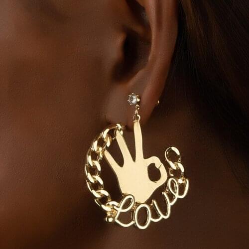 New Creative OK Gesture Letter Hollow Love Earring Punk Gold Color Metal Earrings for Women Lady Hip Hop Party Jewelry Gifts