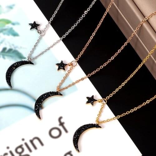 Stainless Steel Black Moon Pendant Necklace Small Star Charm Pendant Chain Necklaces For Women Girl Jewelry Bijoux Gift