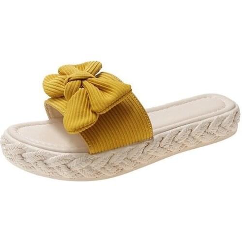 Beach Shoes Slippers Casual Low Slides Slipers Women Butterfly-Knot Sabot Luxury 2021 Flat Summer Rome Hoof Heels Fabric Rubber