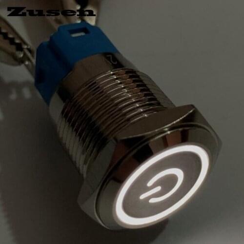 Zusen 16mm short bottom translucent power symbol illuminated momentary reset push button(ZS16SF-11ET/W/12V/N)