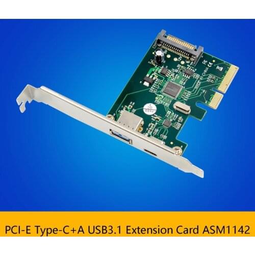 PCI-E X4 Riser Card ASM1142 TYPE-C+A USB 3.1 Expansion Card TYPE-C+A Adapter Card SATA Power Supply for Printer Scanner