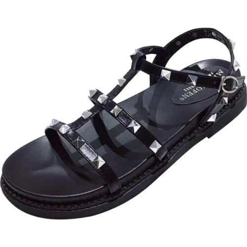 New dress shoes Women Flat Sandals Buckle Strap Gladiatro Summer Woman Sandal Comfort Leather Female Shoes Solid Flats Footwear