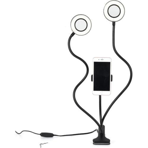 Double heads Selfie Live Fill IN Lighting LED Ring Light w/Phone Holder USB clip f/Photo Studio Youtube Live Stream Makeup lamp