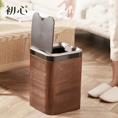 Smart Wooden High Quality Living Room Sense Trash Can Household Inductive Ashbin Dynamic Open Storage Bucket Large Garbage Cans