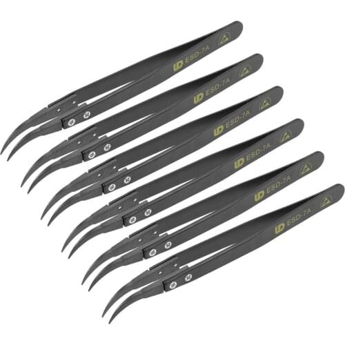 Uxcell ESD Precision Anti-Static Tweezers, Stainless Steel Curved Pointed Tweezers for Craft Jewelry Electronics, 6 Pcs
