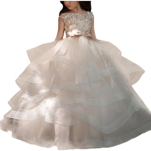 Fancy tulle dresses for girls sash long kids ball gowns vestido daminha nina little flower girls party dresses
