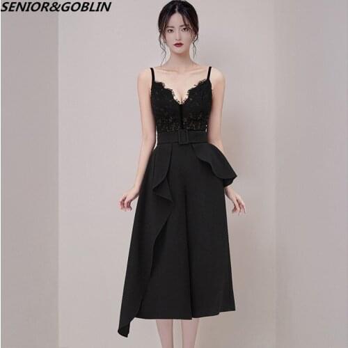 Summer Dress Women Long A Line Solid Backless Dress Sexy Ladies Sleeveless Lace Dress 2020 Black Patchwork Party Dresses
