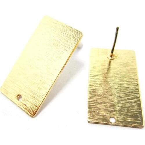 10pcs Brass stud earrings 25x14mm Textured KC gold plated Rectangle stud earrings boho earrings R1053