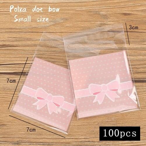 100pcs/lot Cookie Packaging Bag White Dot Pink Bow Snack Food Package Wedding Party Homemade Biscuit Wrap Ziplock Gift Candy Bag