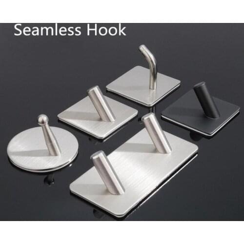 4 Pcs Wall Hooks Stainless Steel Sticker Adhesive Clothes Coat Hat Hanger Towel Hook Bathroom Accessories Kitchen Tools Cocina