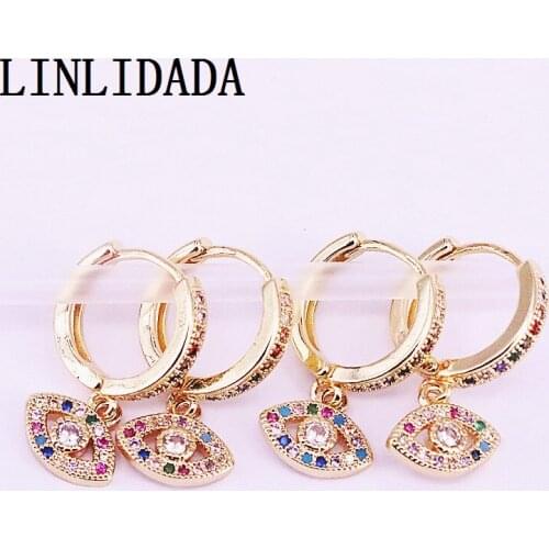 8Pairs Gold color eye charm dangle earring for woman girl sparking rainbow CZ paved jewelry