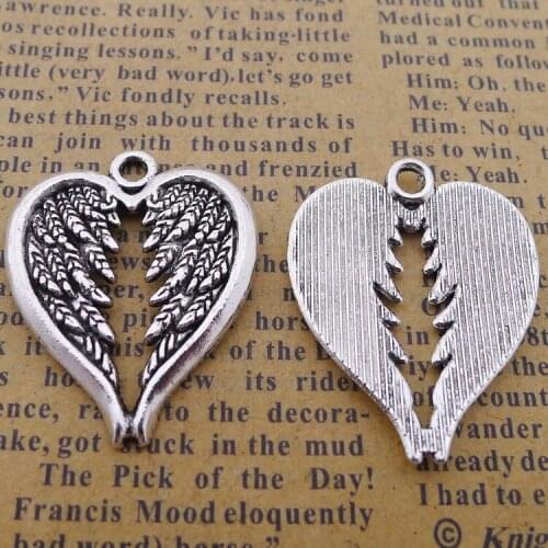 Newest 8Pcs 25*30mm Antique Silver Plated Alloy Broken Heart Charms Angel Wings Necklace Earrings Charms For DIY Jewelry Making