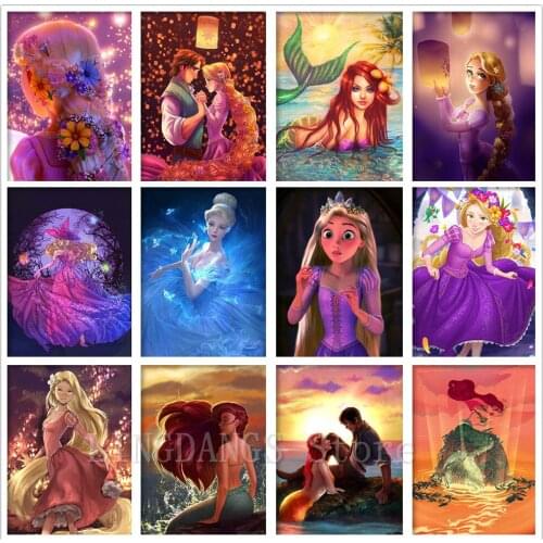 5D DIY Full Drill Diamond Painting Disney Magical Cartoon Princess Mermaid Diamond Mosaic Embroidery Cross Stitch Art Home Decor