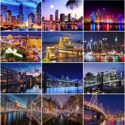 Evershine Diamond Embroidery Scenic Full Square Diamond Painting City Night Mosaic Cross Stitch Building Home Decoration