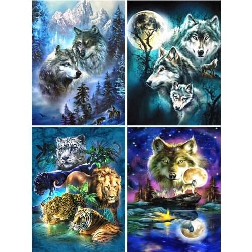 Full Square Round Diy 5D Diamond Painting Wolf Diamond Embroidery Wolves Animals Diamond Mosaic Sale Pictures With Rhinestones