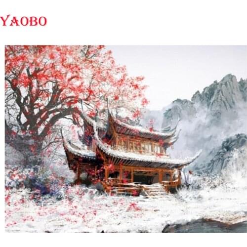 Full square drill 5D DIY diamond painting Cross Stitch japanese sakura flowers scenery diamond embroidery pictures of Rhinestone