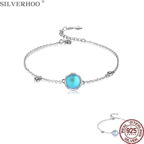 SILVERHOO S925 Sterling Silver Bracelet For Women Moonstone Series Inlay Cubic Zirconia Day And Night Two Type Bracelets Jewelry