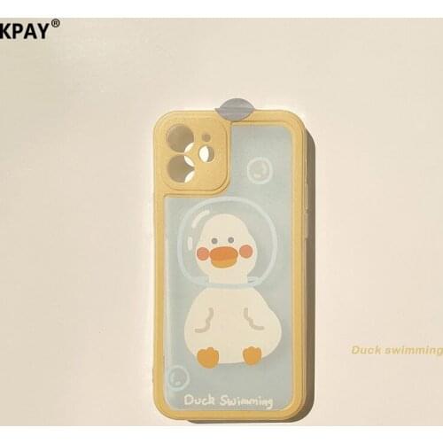 Cartoon Duck Cute Phone Case For iPhone 11 12 Pro Max 7 8 Plus XR XS SE2 Transparent Shockproof Soft Mobile Phone Bag Case Cover