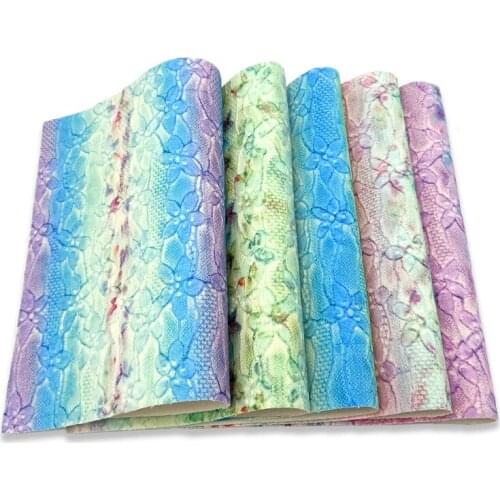 Iridescent Colors Flower Lace Fine Glitter Faux Leather Sheet Knitted Backing for Making Shoes/Bags/DIY Accessories