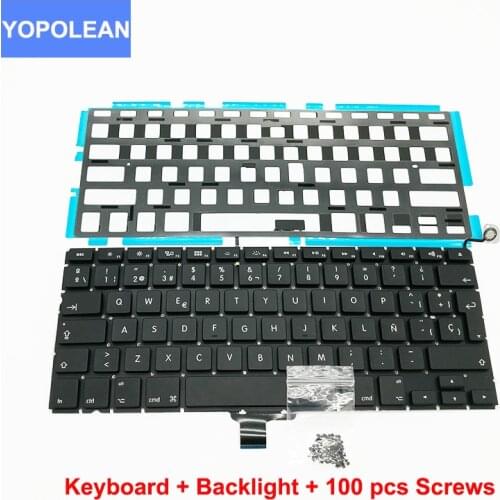 5pcs/lot Laptop Spain Spanish Laptop Keyboard + Backlight + Keyboard Screws For Macbook Pro 13.3" A1278 2009 2010 2011 2012
