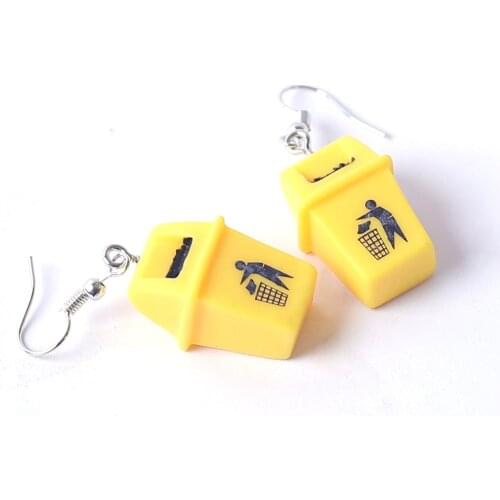 Creative Handmade Exaggerated Funny Yellow Trash Can Drop Earrings Fashion New Design Dangle Earrings Brincos Jewelry 2019