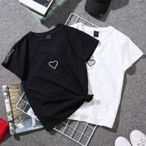 2020 Summer Couples Leisure Tops Stylish Lover T-shirt Love Heart Embroidery Print Man Women Short Sleeve O Neck T-shirt
