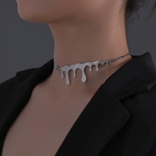 Fashion Ladies Punk Stainless Steel Necklace Metal Lava Water Drop Shape Sexy High Class Necklace Clavicle Chain Party Jewelry