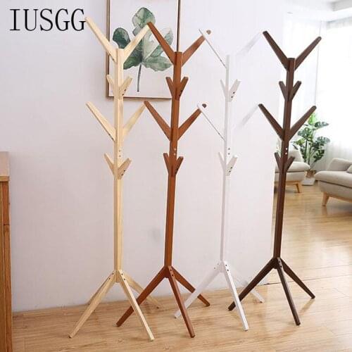 Solid Wood Hanger Floor Standing Coat Racks Simple Assembly Triangle Base Clothes Shelves Hanger 8 Hooks Home Furniture Storage