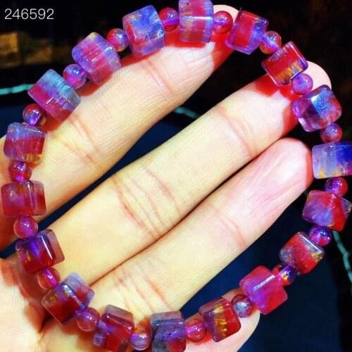 Genuine Natural Cacoxenite Auralite 23 Rutilated Quartz Bracelet 6.6mm Clear Round Cube Beads Bangle Women Genuine AAAAAA