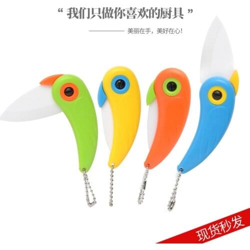 2021 new parrot bird ceramic folding knife travel portable folding bird ceramic knife ceramic fruit knife popular hot sale