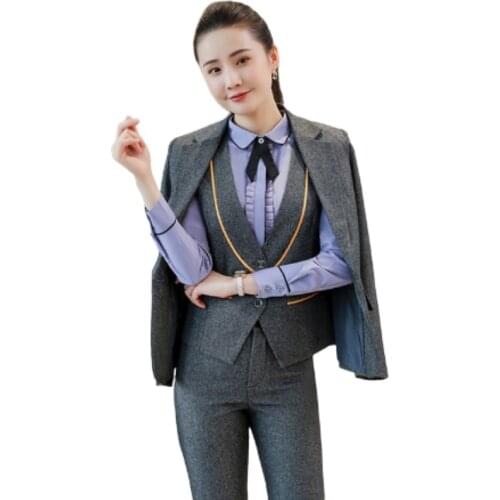2021 New Women Formal Pants Suits Office Lady Business Work Uniforms Spring Autumn 2 Piece Blazer Set Plus Size Pantsuits Female