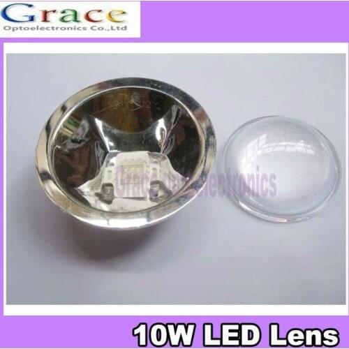 10pcs/lot Diameter 44mm Optical Glass Lens +Lens Reflector for 10w led 60-80degree