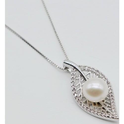 Leaf pendant necklace, natural white freshwater pearl, 925 sterling silver necklace, ladies necklace, gift choice for girls