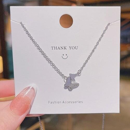 Korean New Trendy Zircon Butterfly Pendant Titanium Steel Necklace Women Shiny Chokers Simplicity Jewelry Elegant Clavicle Chain