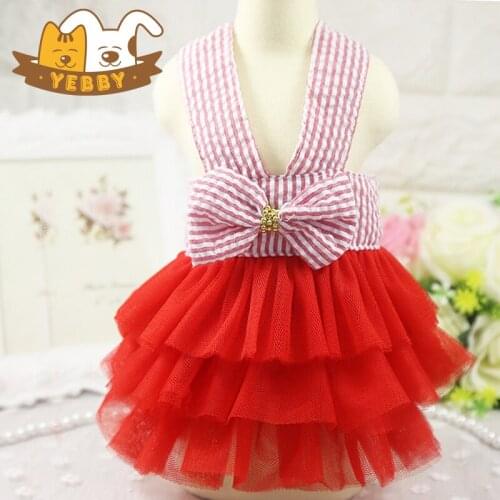 Small Dog Dress Clothes Sweet Female Girl Lady Pet Puppy Bright Color Bow Skirt Princess Fashion Gown