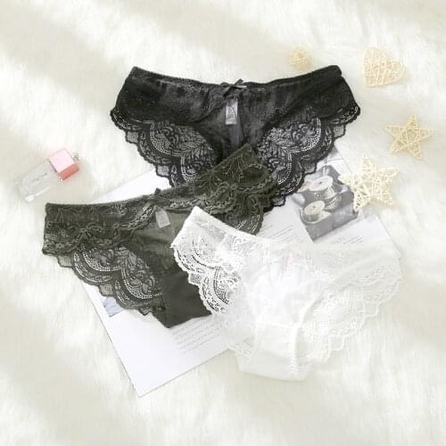 Transparent Womens Panties Lace Briefs Low Waist Embroidery Sexy Underwear For Women Soft Breathable Girls Lingerie Plus Size