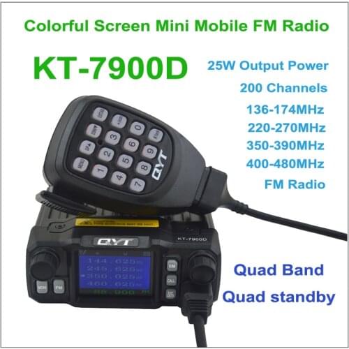 QYT KT-7900D Quad Band 136-174/220-270/350-390/400-480MHz 25W 200 Channels Colorful Screen mini mobile FM Radio Transceiver