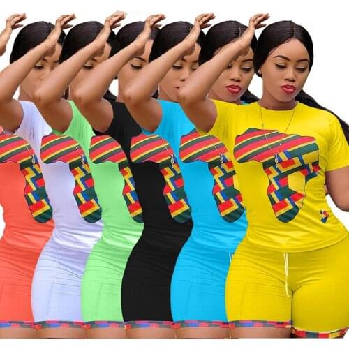 Plus Size 2 Piece Matching Set Women Tracksuit Map Print Short Sleeve Slim Fit Top Bodycon Short Sweat Suit Lounge Wear Outfits