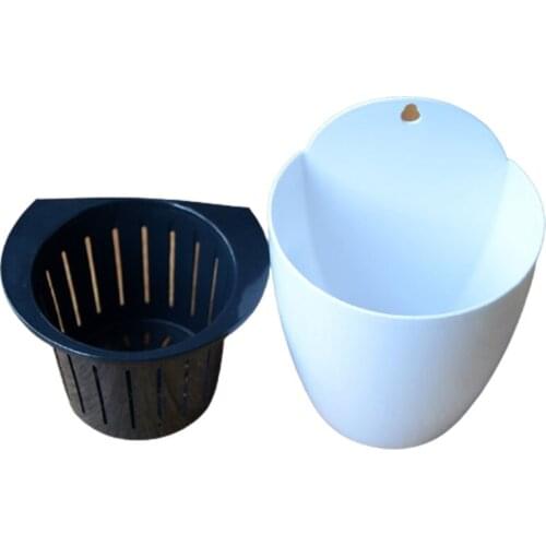 T21D Self Watering Lazy Flower Pot Wall Mounted Hanging Automatic Plastic White Planter Succulent Plants Holder Window Balcony