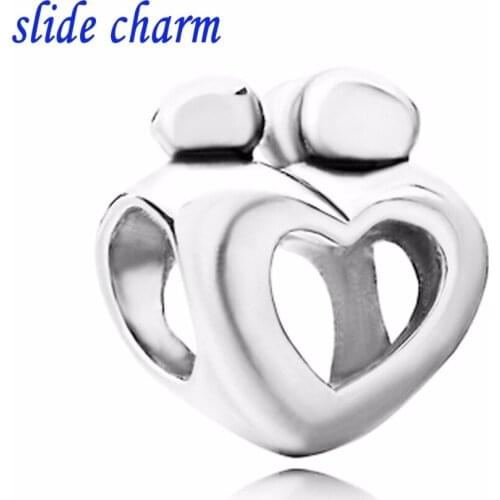 Slide charm wholesale Free shipping Mother Child Charm Bracelet Open Heart Love Beadcharms Bracelet