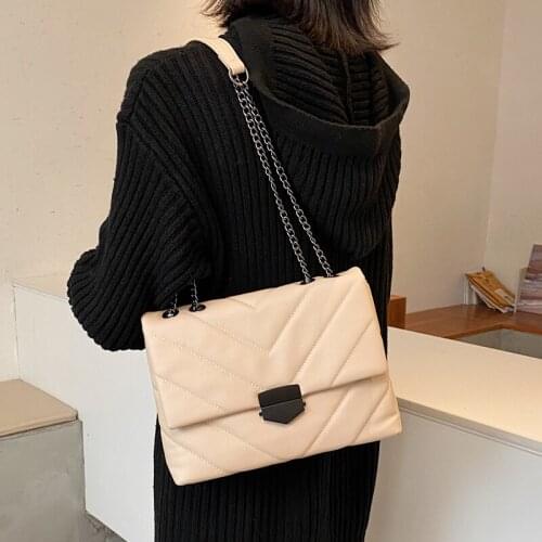 Chain Soft PU Leather Crossbody Bags For Women Fashion Embroidery Thread Female Messenger Shoulder Bag Luxury Brand Sac A Main