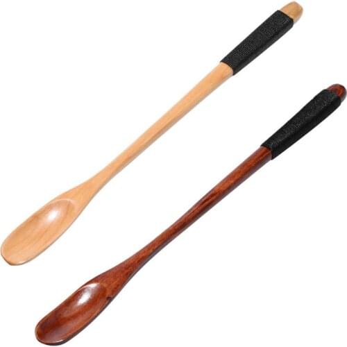 Slim Round Wooden Spoon with Long Handle Winding Spoon Flower Tea Spoon
