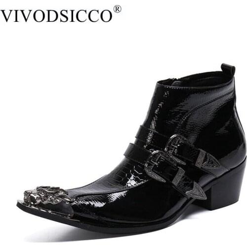 High heel Army Boots Men Military Leather Combat Metal Buckle Male Motorcycle Punk Boots Mens Shoes Rock Zapatillas Deprtivas