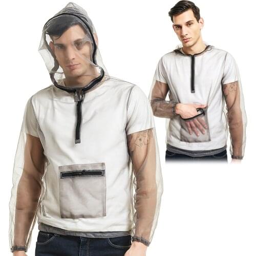 Outdoor Ultralight Mesh Hooded Jacket Anti-mosquito See Through Protective Mesh Shirt Insect Shield for Camping Hiking Fishing