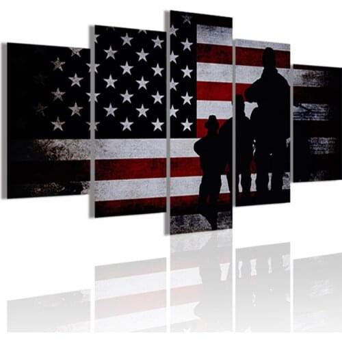 Vintage Military Soldiers Silhouettes Army 5 Panels Canvas Painting HD Posters Wall Art Print Pictures Living Room Home Decor