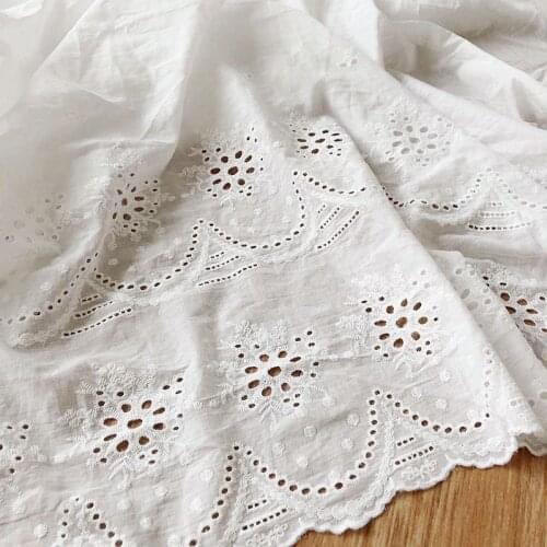 Pure Cotton Embroidery Eyelet Floral Hollow Lace Fabric DIY doll clothing Wedding Boho dress Prairie Dress Causal Garment 1 yard