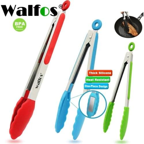 WALFOS Food Grade 100% Silicone Food Tongs Kitchen Tongs Utensil Cooking Tong Clip Clamp Accessories Salad Serving BBQ Tools