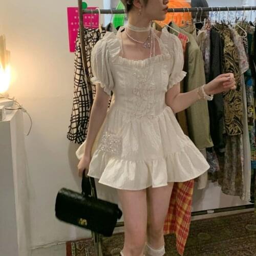 Japanese Lolita Kawaii Dress Women Off Shoulder Ruffles Party Birthday Dress for Women 2021 Summer Sweet Party Mini Dress Korean