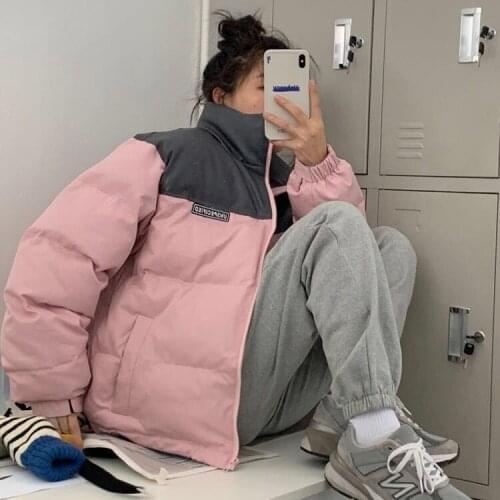 Cotton Jacket Female Thickened Stitching Leather Surface Cotton Jacket Korean Version Loose Student Jacket Collar Bread Clothes