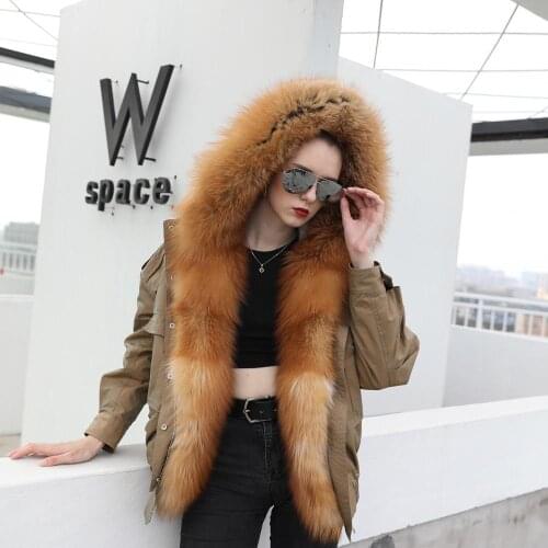 Hooded Fur Parka Natural Fox Fur Women Wool Jacket Winter Windproof Warm Coat Fashion Lady Outerwear New